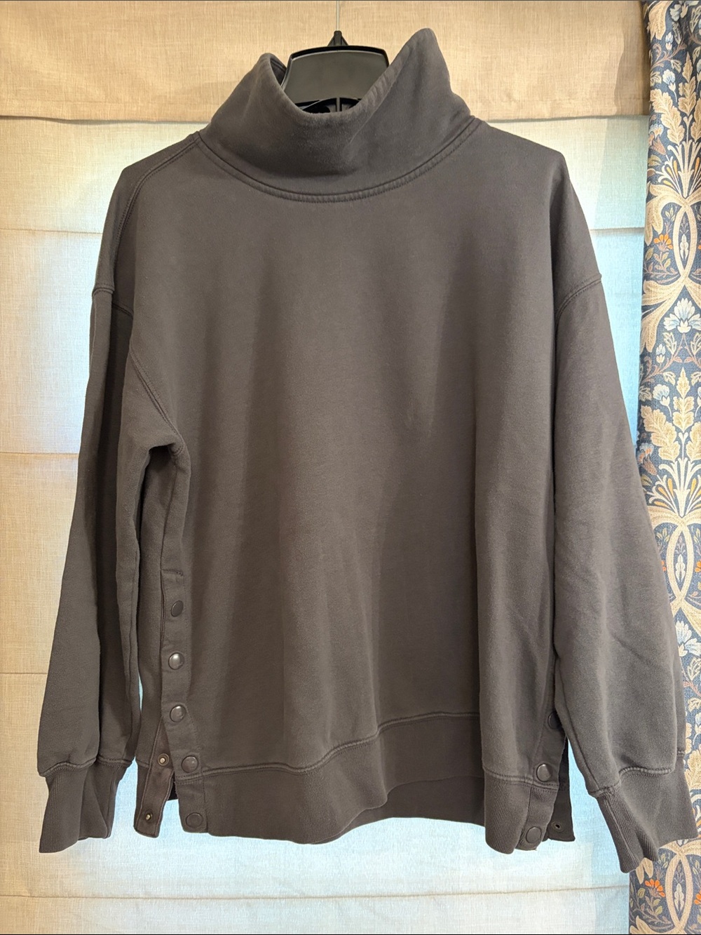 Dark Gray Funnel Neck Button-Side Sweatshirt